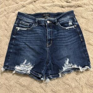 Judy Blue Women's Ripped Jean Shorts - Dark Blue